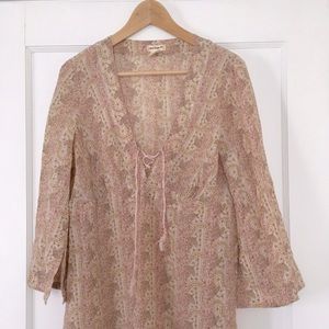 Boho style Pink, and Cream Silk Blouse